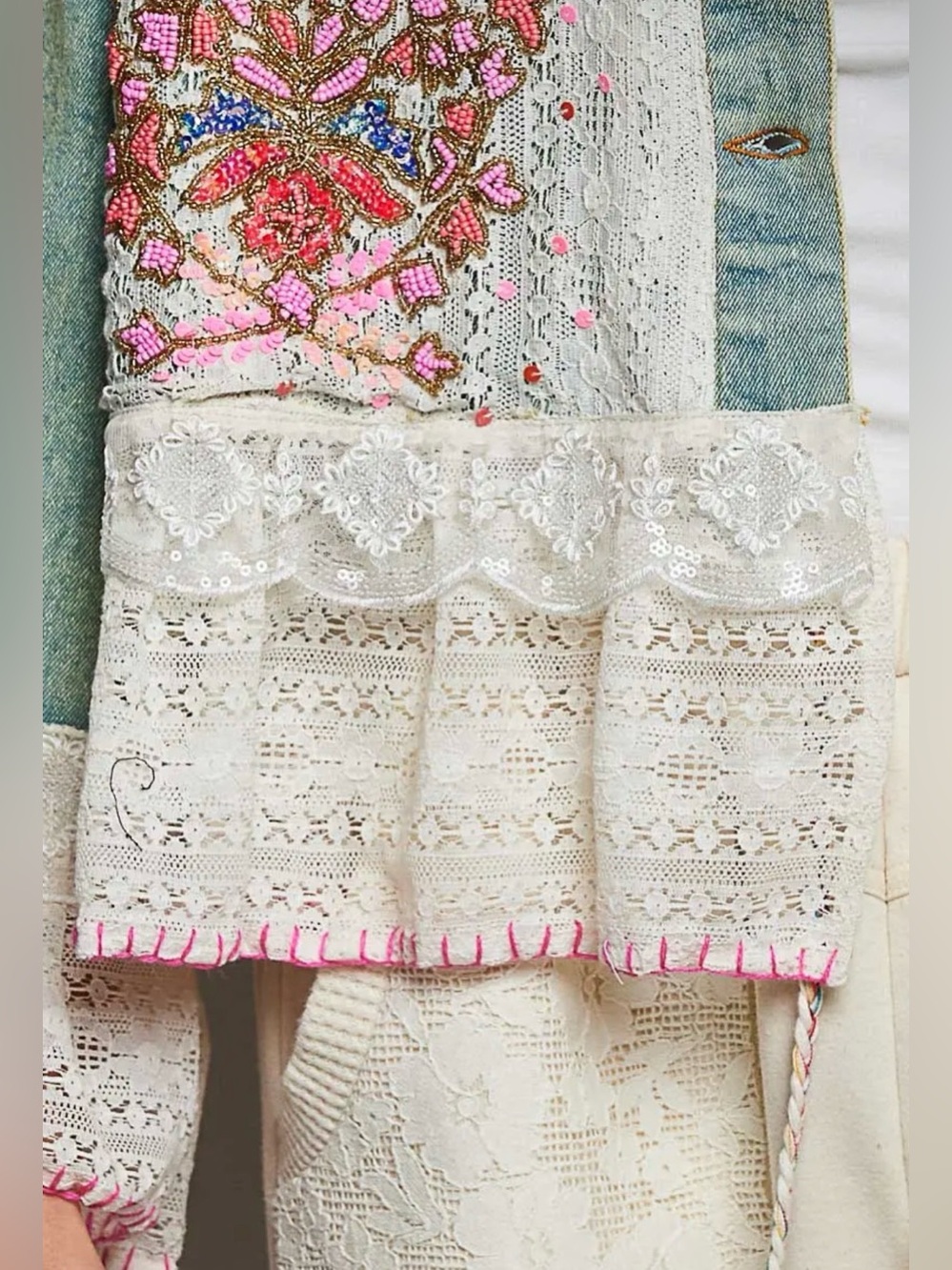 POL Embellished Beaded & Lace Denim Jacket - Picture 5 of 5